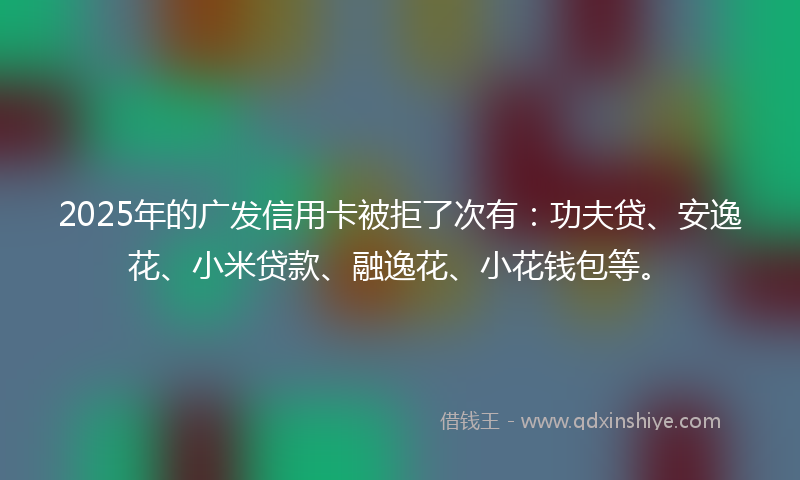 2025年的广发信用卡被拒了次有：功夫贷、安逸花、小米贷款、融逸花、小花钱包等。