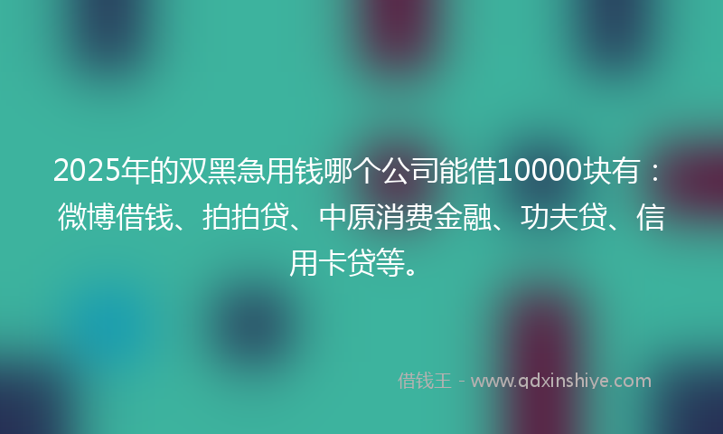 2025年的双黑急用钱哪个公司能借10000块有：微博借钱、拍拍贷、中原消费金融、功夫贷、信用卡贷等。