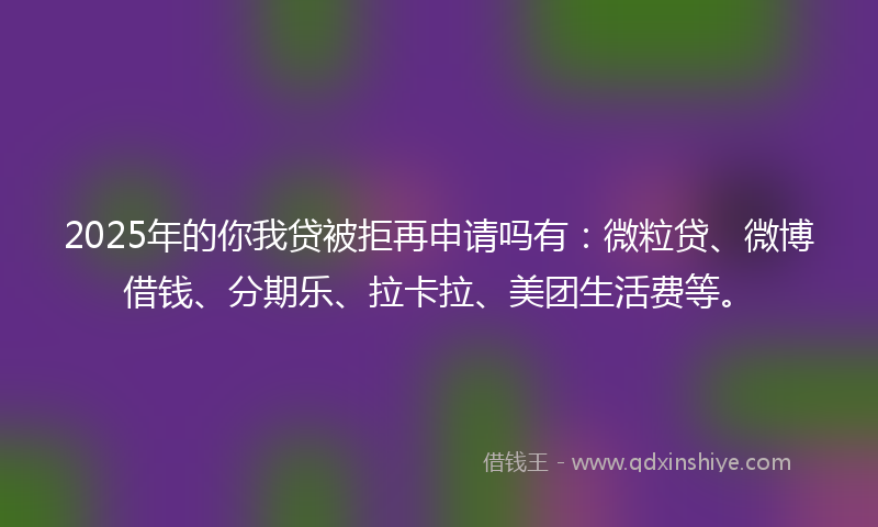 2025年的你我贷被拒再申请吗有：微粒贷、微博借钱、分期乐、拉卡拉、美团生活费等。