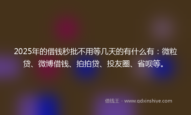2025年的借钱秒批不用等几天的有什么有：微粒贷、微博借钱、拍拍贷、投友圈、省呗等。