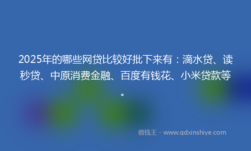 2025年的哪些网贷比较好批下来有：滴水贷、读秒贷、中原消费金融、百度有钱花、小米贷款等。