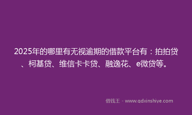 2025年的哪里有无视逾期的借款平台有：拍拍贷、柯基贷、维信卡卡贷、融逸花、e微贷等。