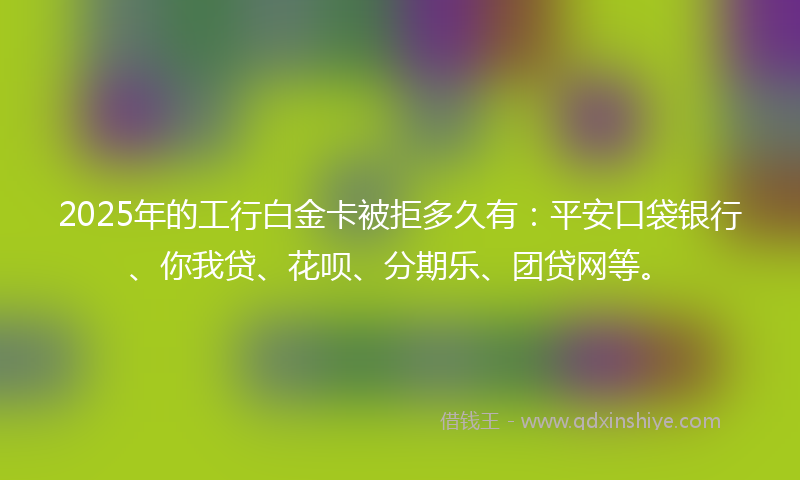 2025年的工行白金卡被拒多久有：平安口袋银行、你我贷、花呗、分期乐、团贷网等。