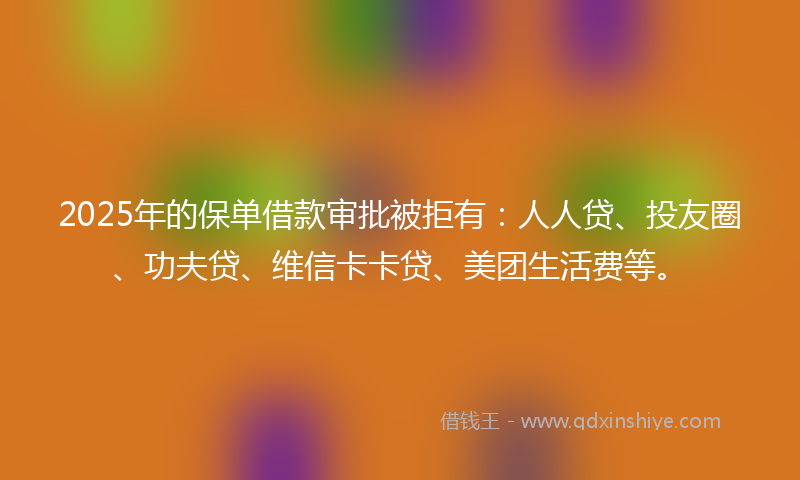 2025年的保单借款审批被拒有：人人贷、投友圈、功夫贷、维信卡卡贷、美团生活费等。