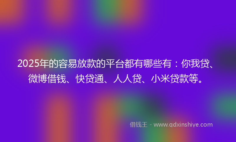 2025年的容易放款的平台都有哪些有：你我贷、微博借钱、快贷通、人人贷、小米贷款等。