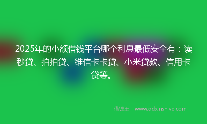 2025年的小额借钱平台哪个利息最低安全有：读秒贷、拍拍贷、维信卡卡贷、小米贷款、信用卡贷等。