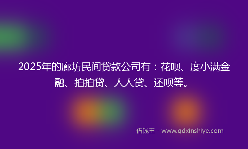 2025年的廊坊民间贷款公司有：花呗、度小满金融、拍拍贷、人人贷、还呗等。