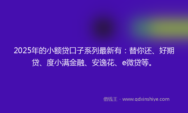 2025年的小额贷口子系列最新有：替你还、好期贷、度小满金融、安逸花、e微贷等。