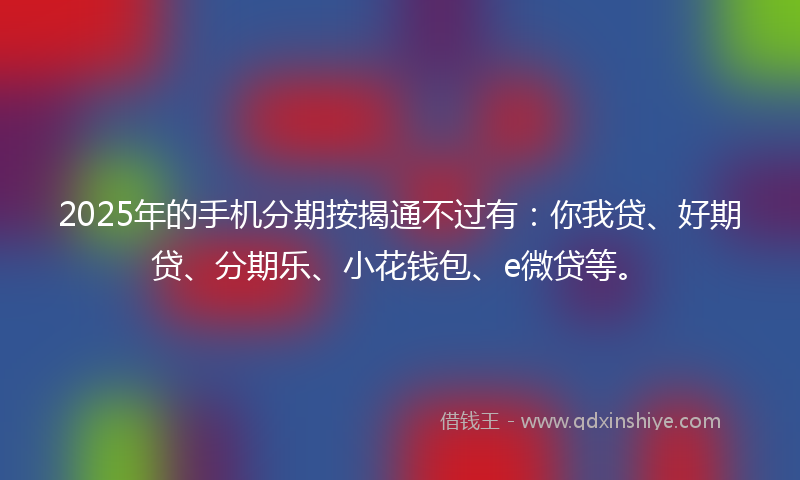 2025年的手机分期按揭通不过有：你我贷、好期贷、分期乐、小花钱包、e微贷等。