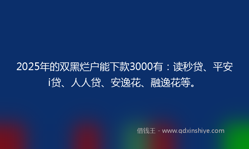 2025年的双黑烂户能下款3000有：读秒贷、平安i贷、人人贷、安逸花、融逸花等。
