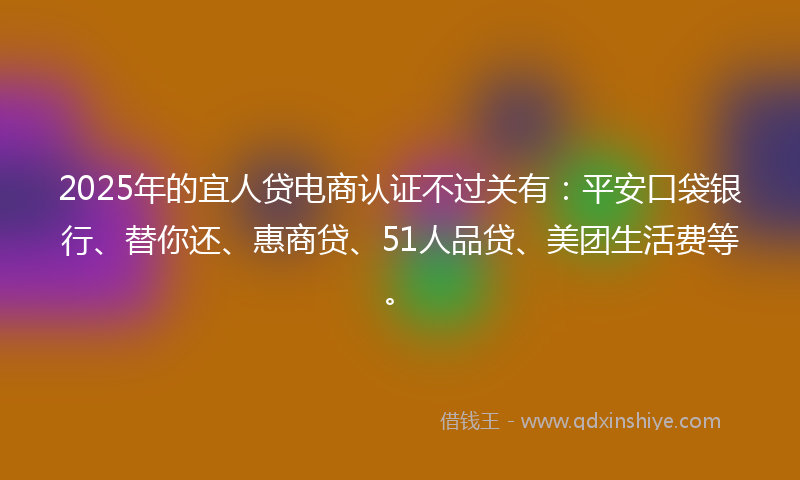2025年的宜人贷电商认证不过关有：平安口袋银行、替你还、惠商贷、51人品贷、美团生活费等。