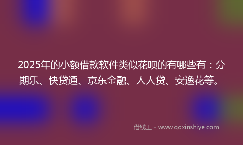 2025年的小额借款软件类似花呗的有哪些有：分期乐、快贷通、京东金融、人人贷、安逸花等。