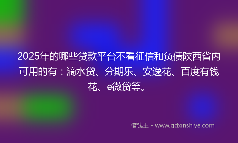 2025年的哪些贷款平台不看征信和负债陕西省内可用的有：滴水贷、分期乐、安逸花、百度有钱花、e微贷等。