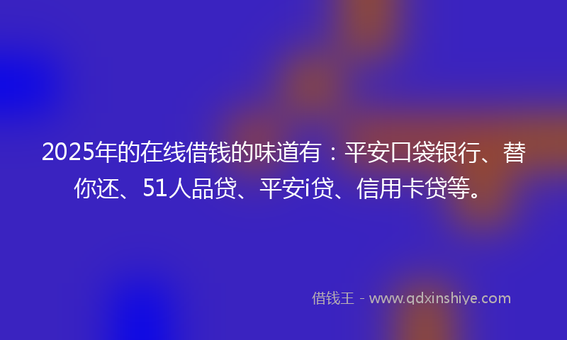 2025年的在线借钱的味道有：平安口袋银行、替你还、51人品贷、平安i贷、信用卡贷等。