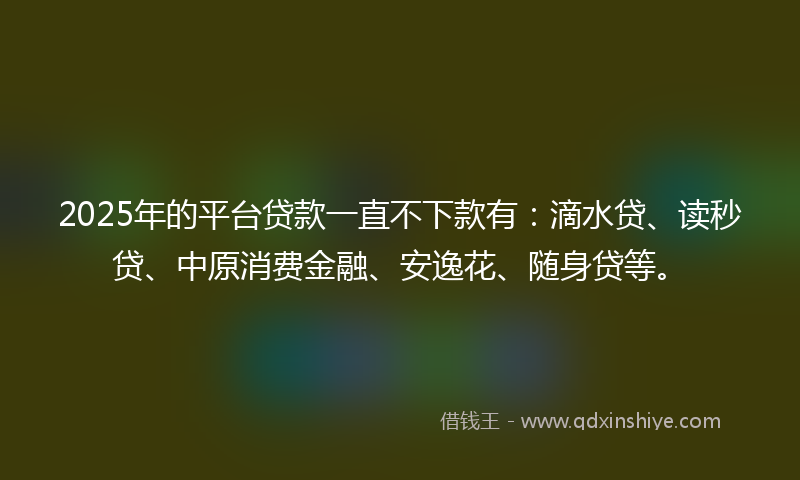 2025年的平台贷款一直不下款有：滴水贷、读秒贷、中原消费金融、安逸花、随身贷等。