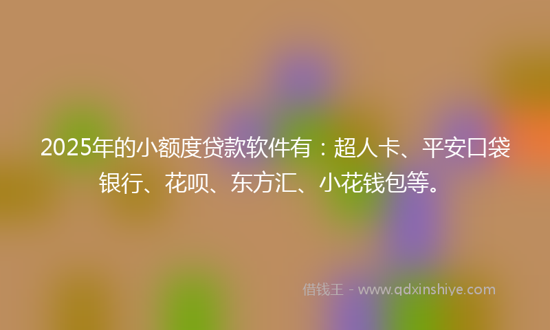 2025年的小额度贷款软件有：超人卡、平安口袋银行、花呗、东方汇、小花钱包等。
