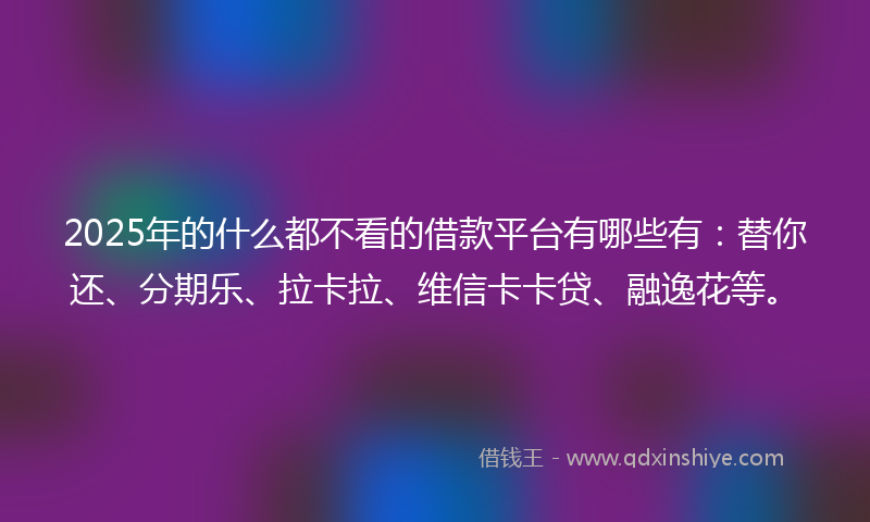 2025年的什么都不看的借款平台有哪些有：替你还、分期乐、拉卡拉、维信卡卡贷、融逸花等。