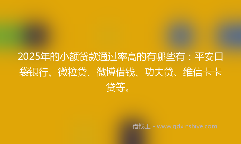2025年的小额贷款通过率高的有哪些有：平安口袋银行、微粒贷、微博借钱、功夫贷、维信卡卡贷等。