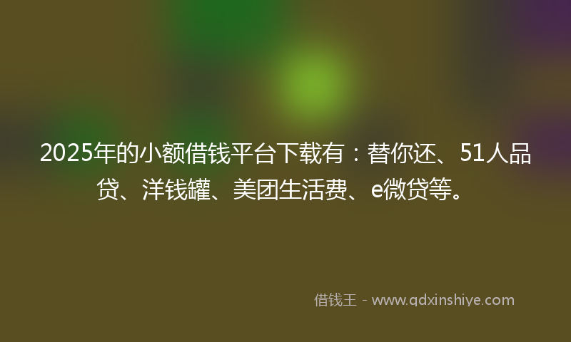 2025年的小额借钱平台下载有：替你还、51人品贷、洋钱罐、美团生活费、e微贷等。
