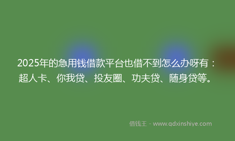 2025年的急用钱借款平台也借不到怎么办呀有：超人卡、你我贷、投友圈、功夫贷、随身贷等。