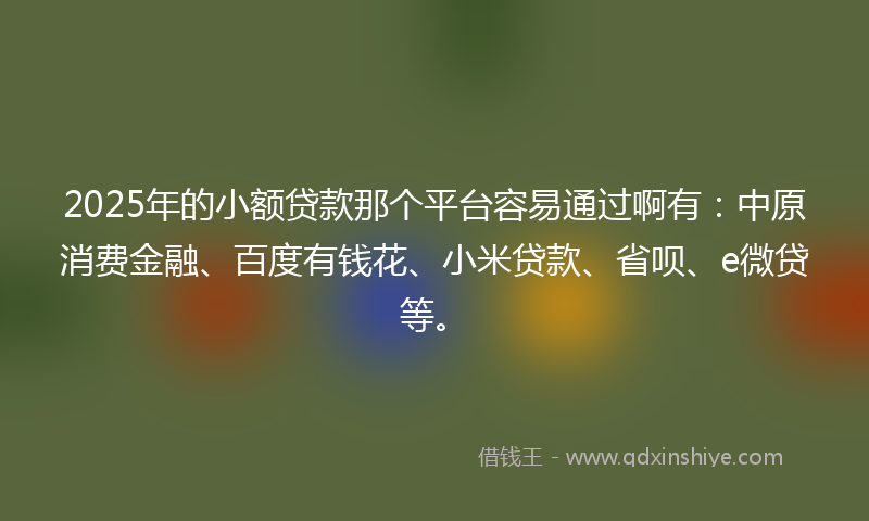 2025年的小额贷款那个平台容易通过啊有：中原消费金融、百度有钱花、小米贷款、省呗、e微贷等。