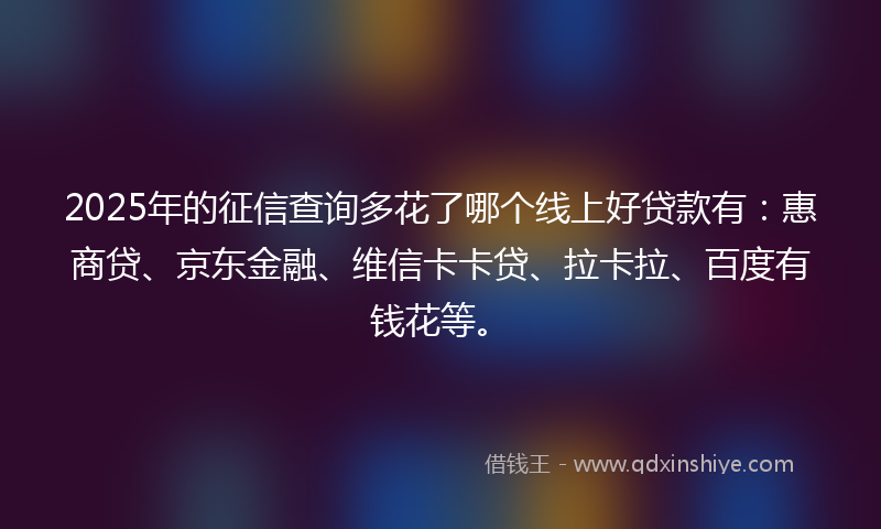 2025年的征信查询多花了哪个线上好贷款有：惠商贷、京东金融、维信卡卡贷、拉卡拉、百度有钱花等。