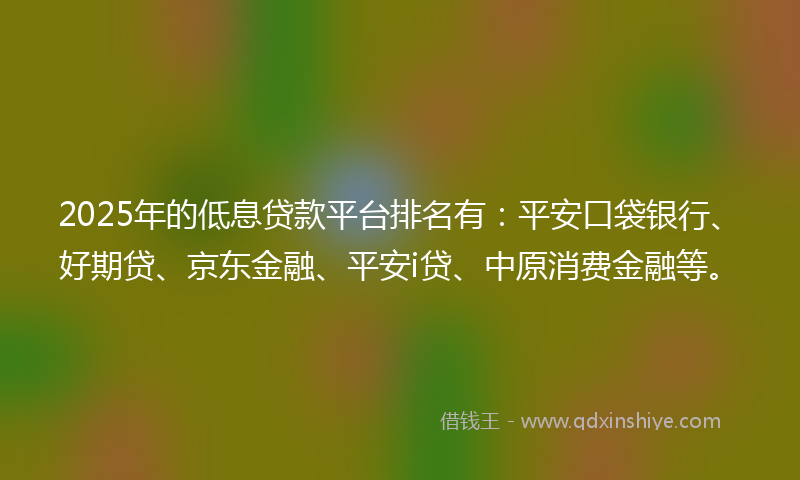 2025年的低息贷款平台排名有：平安口袋银行、好期贷、京东金融、平安i贷、中原消费金融等。