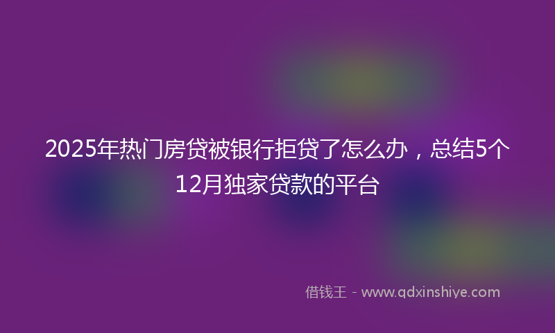 2025年热门房贷被银行拒贷了怎么办，总结5个12月独家贷款的平台