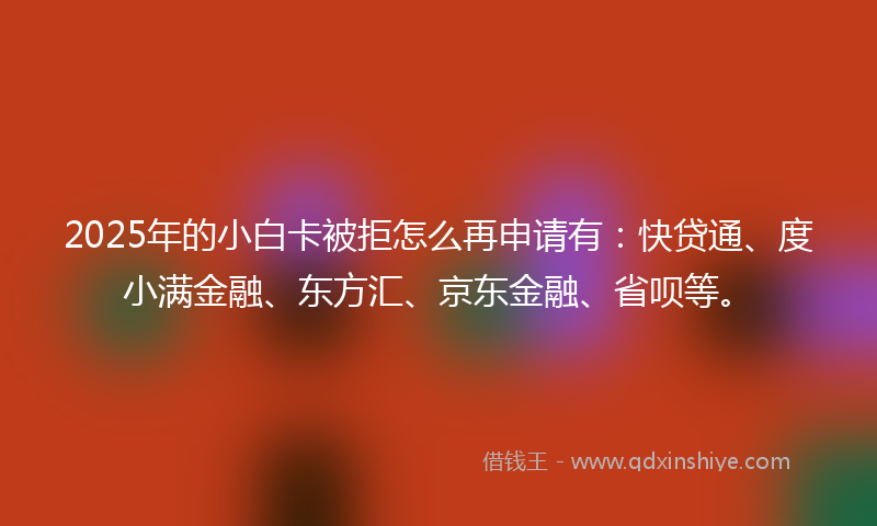 2025年的小白卡被拒怎么再申请有：快贷通、度小满金融、东方汇、京东金融、省呗等。
