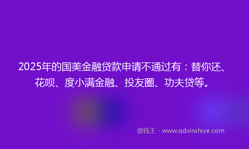 2025年的国美金融贷款申请不通过有：替你还、花呗、度小满金融、投友圈、功夫贷等。