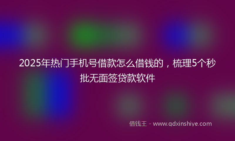 2025年热门手机号借款怎么借钱的，梳理5个秒批无面签贷款软件