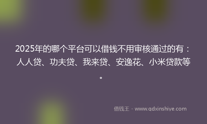 2025年的哪个平台可以借钱不用审核通过的有：人人贷、功夫贷、我来贷、安逸花、小米贷款等。