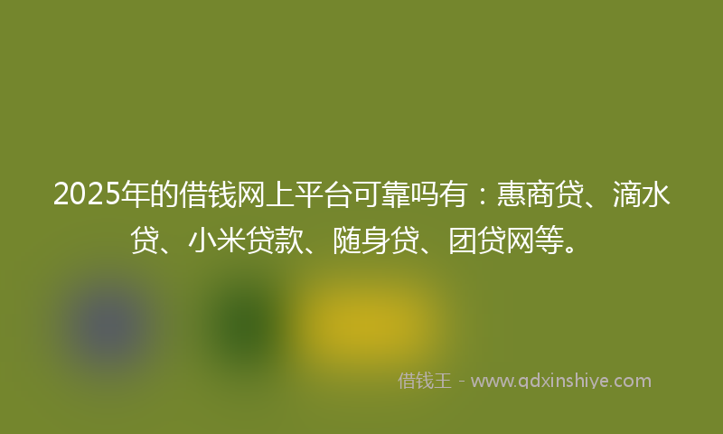 2025年的借钱网上平台可靠吗有：惠商贷、滴水贷、小米贷款、随身贷、团贷网等。