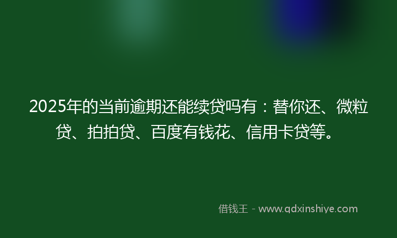 2025年的当前逾期还能续贷吗有：替你还、微粒贷、拍拍贷、百度有钱花、信用卡贷等。