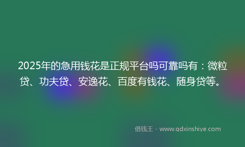 2025年的急用钱花是正规平台吗可靠吗有：微粒贷、功夫贷、安逸花、百度有钱花、随身贷等。