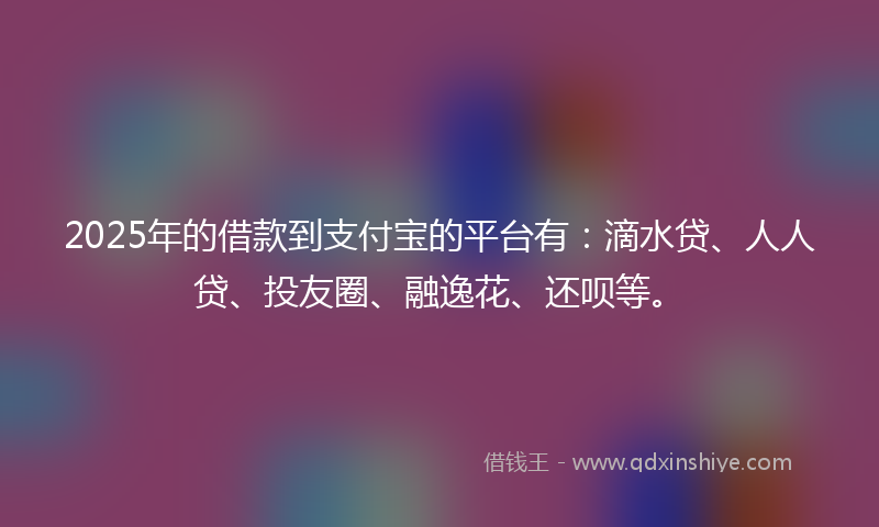 2025年的借款到支付宝的平台有：滴水贷、人人贷、投友圈、融逸花、还呗等。