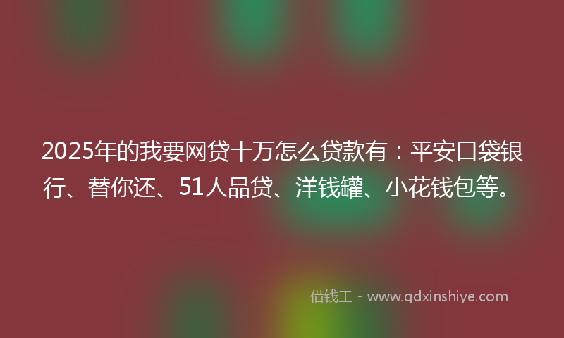 2025年的我要网贷十万怎么贷款有：平安口袋银行、替你还、51人品贷、洋钱罐、小花钱包等。