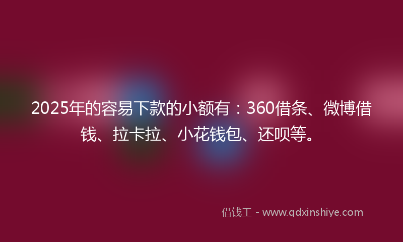 2025年的容易下款的小额有：360借条、微博借钱、拉卡拉、小花钱包、还呗等。