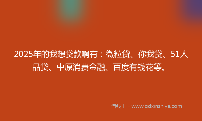 2025年的我想贷款啊有：微粒贷、你我贷、51人品贷、中原消费金融、百度有钱花等。