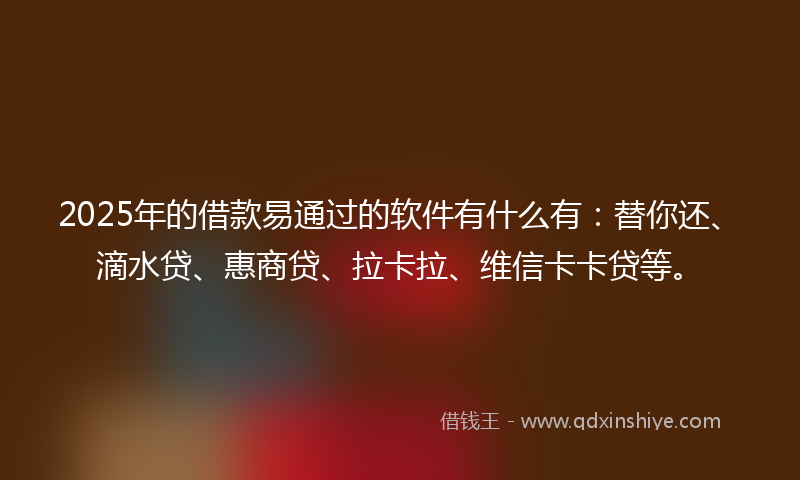 2025年的借款易通过的软件有什么有：替你还、滴水贷、惠商贷、拉卡拉、维信卡卡贷等。