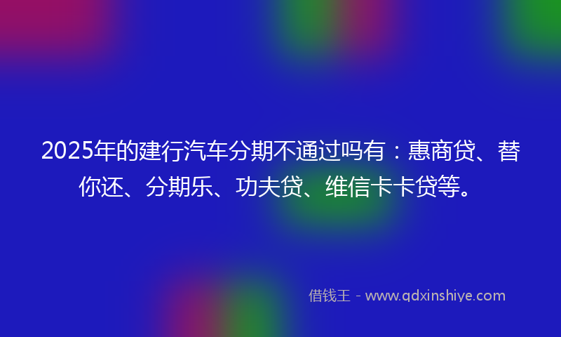 2025年的建行汽车分期不通过吗有：惠商贷、替你还、分期乐、功夫贷、维信卡卡贷等。