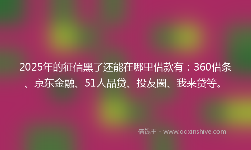 2025年的征信黑了还能在哪里借款有：360借条、京东金融、51人品贷、投友圈、我来贷等。