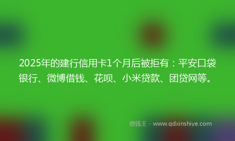 2025年的建行信用卡1个月后被拒有：平安口袋银行、微博借钱、花呗、小米贷款、团贷网等。