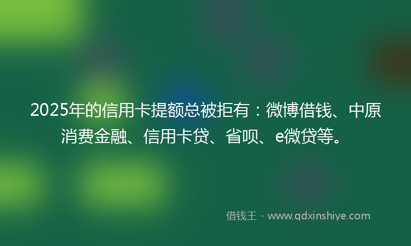 2025年的信用卡提额总被拒有：微博借钱、中原消费金融、信用卡贷、省呗、e微贷等。