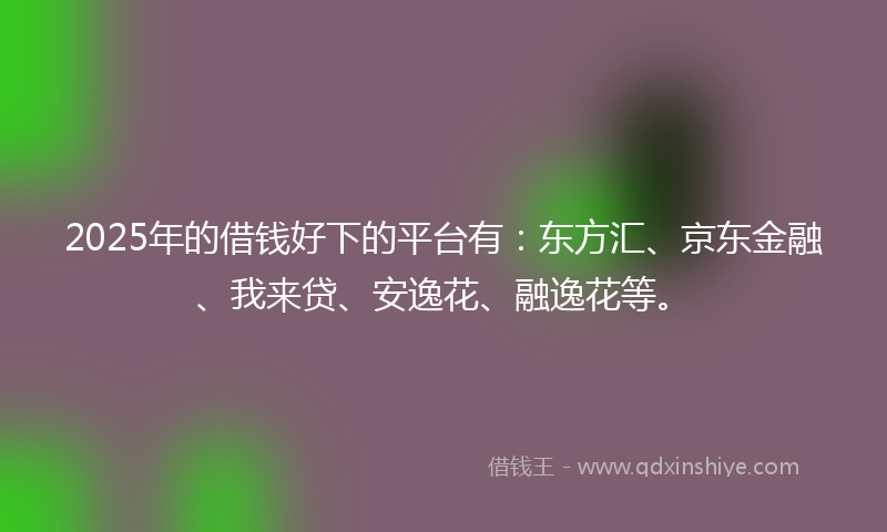 2025年的借钱好下的平台有：东方汇、京东金融、我来贷、安逸花、融逸花等。