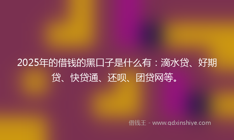 2025年的借钱的黑口子是什么有：滴水贷、好期贷、快贷通、还呗、团贷网等。