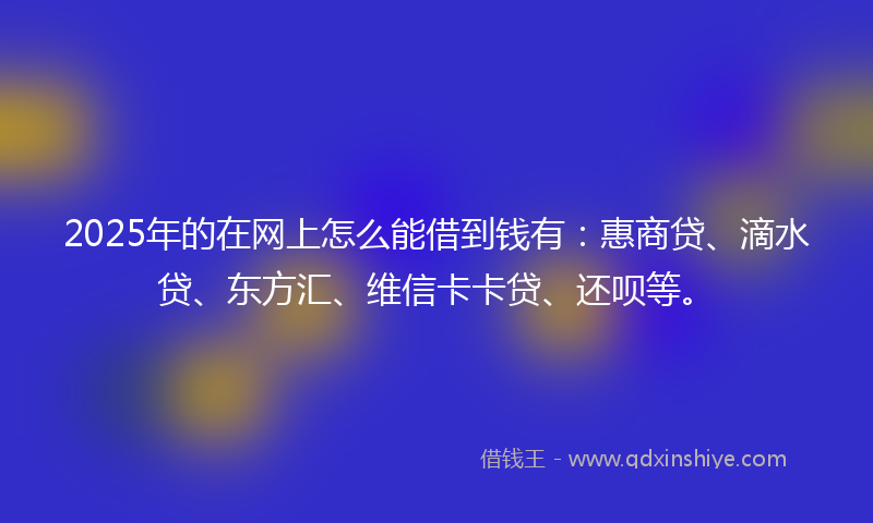 2025年的在网上怎么能借到钱有：惠商贷、滴水贷、东方汇、维信卡卡贷、还呗等。