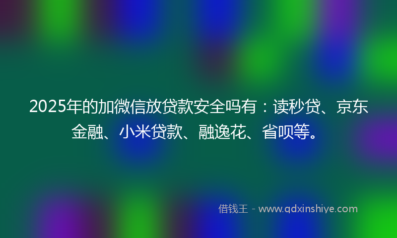 2025年的加微信放贷款安全吗有：读秒贷、京东金融、小米贷款、融逸花、省呗等。