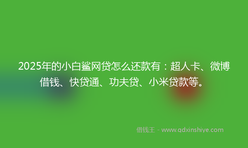2025年的小白鲨网贷怎么还款有：超人卡、微博借钱、快贷通、功夫贷、小米贷款等。