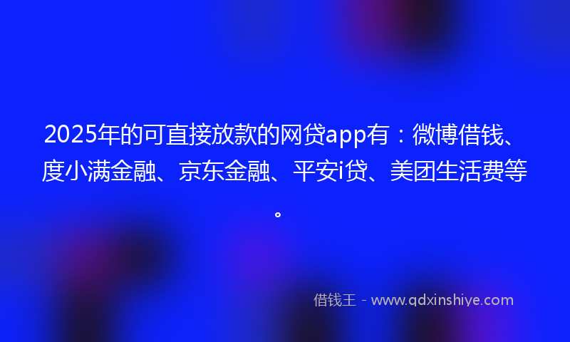 2025年的可直接放款的网贷app有：微博借钱、度小满金融、京东金融、平安i贷、美团生活费等。